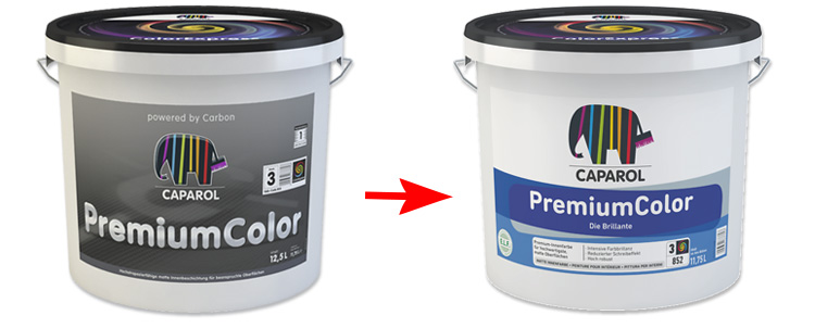 Новый дизайн этикетки Caparol Premium Color