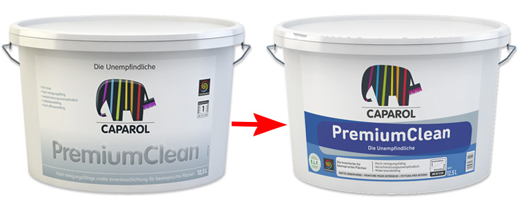 Новый дизайн этикетки Caparol Premium Clean